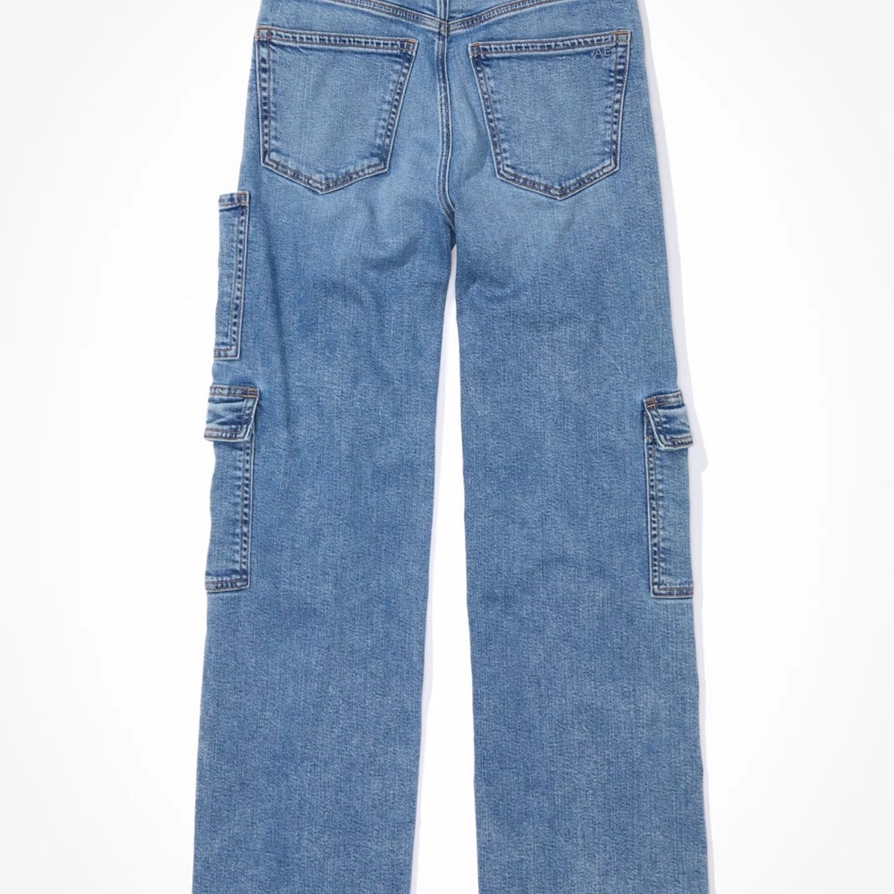 American Eagle Super High Waist Baggy Wide Leg Cargo Jeans - Size 00 Regular - Picture 2 of 8